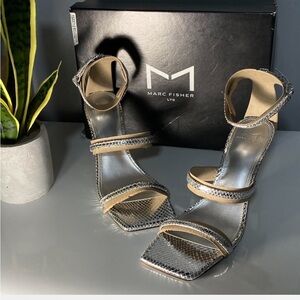 Marc Fisher Metallic Silver and Tan Heels